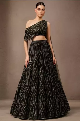 Black Sequin Embroidered Net Lehenga Set