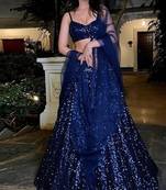 Blue Sequin Net Lehenga Set