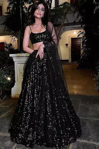 Black Sequin Net Lehenga Set