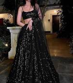 Black Sequin Net Lehenga Set