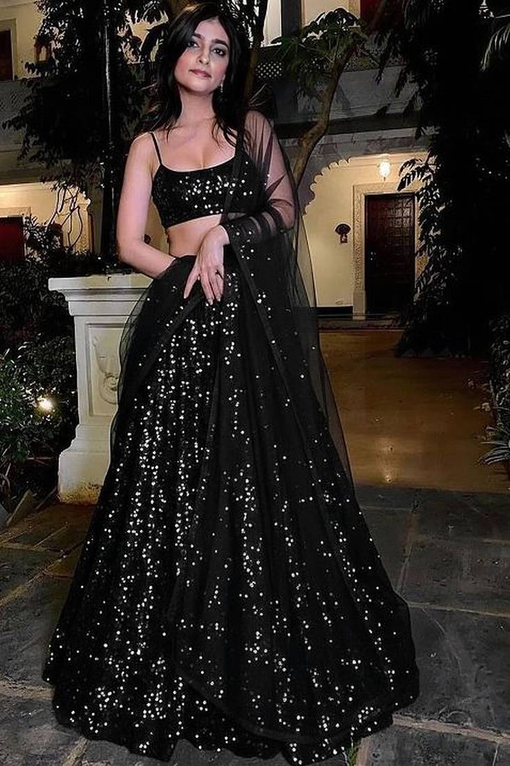 Black Sequin Net Lehenga Set