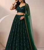 Emerald Green Sequin Embroidery Net Lehenga Set