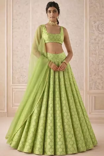 Green Brocade Lehenga Set