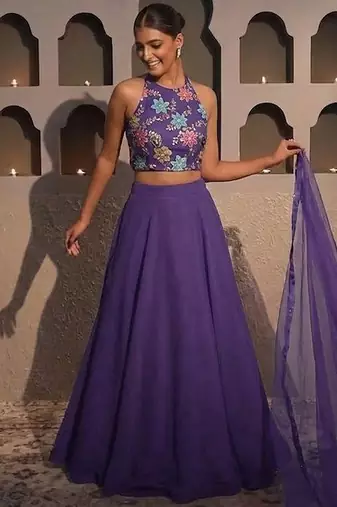 Purple Embroidery Blouse CREPE Lehenga Set