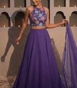 Purple Embroidery Blouse CREPE Lehenga Set