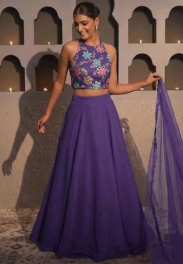 Purple Embroidery Blouse CREPE Lehenga Set