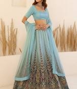 Blue Embroidery Crepe Lehenga Set