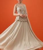 Beige Embroidered Tissue Lehenga Set