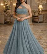 Dusty Blue Sequin Embellished Shimmer Lehenga Set