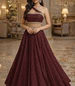 Deep Maroon Sequin Embellished Shimmer Lehenga Set