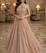 Peach Sequin Embellished Shimmer Lehenga Set