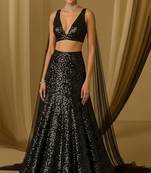 Black Sequin Net Lehenga Set