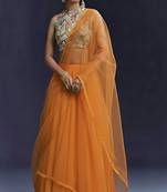 Burnt Orange  Crepe Lehenga Set With Printed Bloude