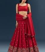 Red Crepe Embroidered Lehenga Set
