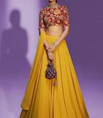Yellow Solid Crepe Lehenga Set