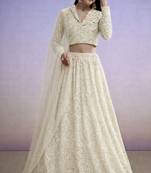 Off White Net Self Design Lehenga Set