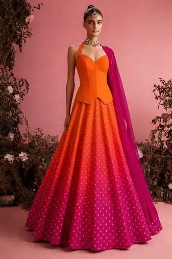 Rani Pink  Jacquard Silk Lehenga Set