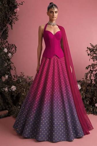 Rani Pink  Jacquard Silk Lehenga Set