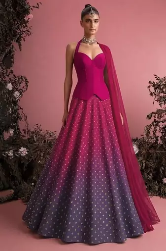 Rani Pink  Jacquard Silk Lehenga Set