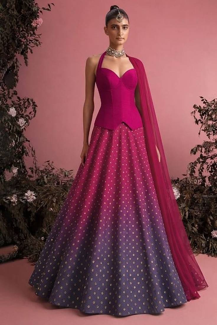 Rani Pink  Jacquard Silk Lehenga Set