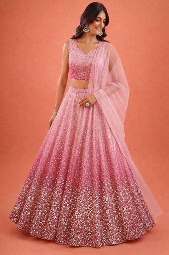 Pink Sequin Tissue Lehenga Set