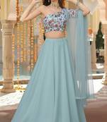 Blue Embroidered Crepe Lehenga Set