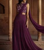 Purple Embroidered Crepe Lehenga Set