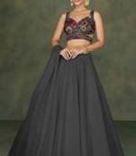 Black Floral Print Crepe Lehenga Set