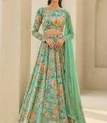 Mint Green Floral Print Georgette Lehenga Set