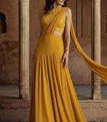 Mustard Yellow Embroidered Georgette Lehenga Set