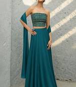Teal Blue Sequin Georgette Lehenga Set
