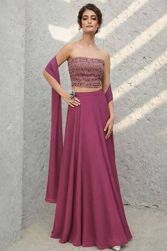 Magenta Sequin Georgette Lehenga Set