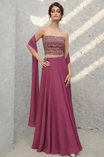 Magenta Sequin Georgette Lehenga Set