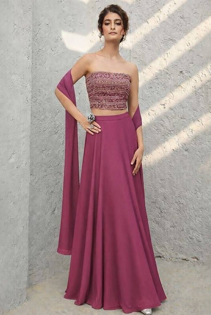 Magenta Sequin Georgette Lehenga Set