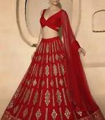 Red Embellished Georgette Lehenga Set
