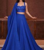 Royal Blue Embroidered Georgette Lehenga Set