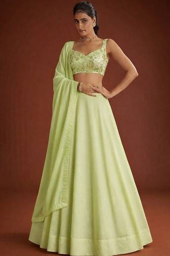 Light Green Embroidered Georgette Lehenga Set