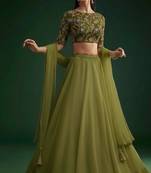 Olive Green Figure Print Crepe Lehenga Set