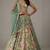 Sage Green Floral Print Satin Lehenga Set