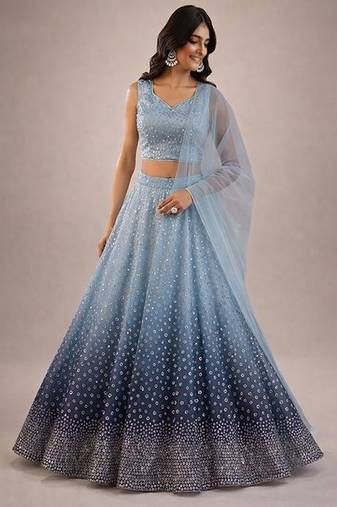 Blue Sequin Tissue Lehenga Set
