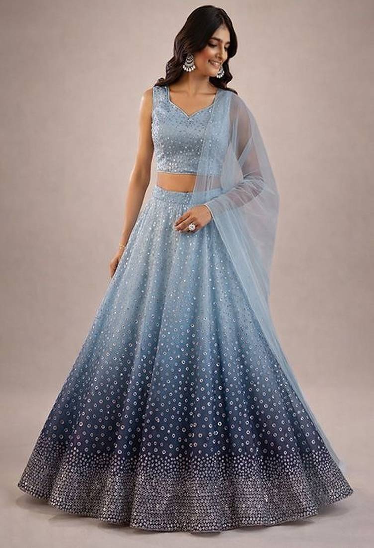 Blue Sequin Tissue Lehenga Set
