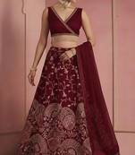 Deep Maroon Embroidered Crepe Lehenga Set