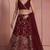Deep Maroon Embroidered Crepe Lehenga Set