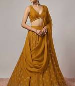 Mustard Embroidered Georgette Lehenga Set