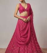 Rani Pink Embroidered Georgette Lehenga Set