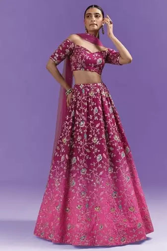 Rani Pink Sequin Silk Lehenga Set