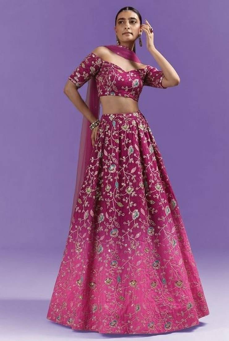 Rani Pink Sequin Silk Lehenga Set