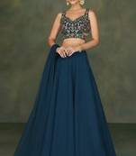 Teal Embroidered Georgette Lehenga Set