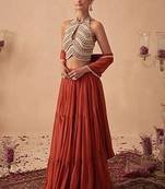 Rust Handwork Goergette Lehenga Set
