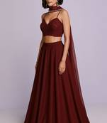 Maroon Embellished Blouse Georgette Lehenga Set